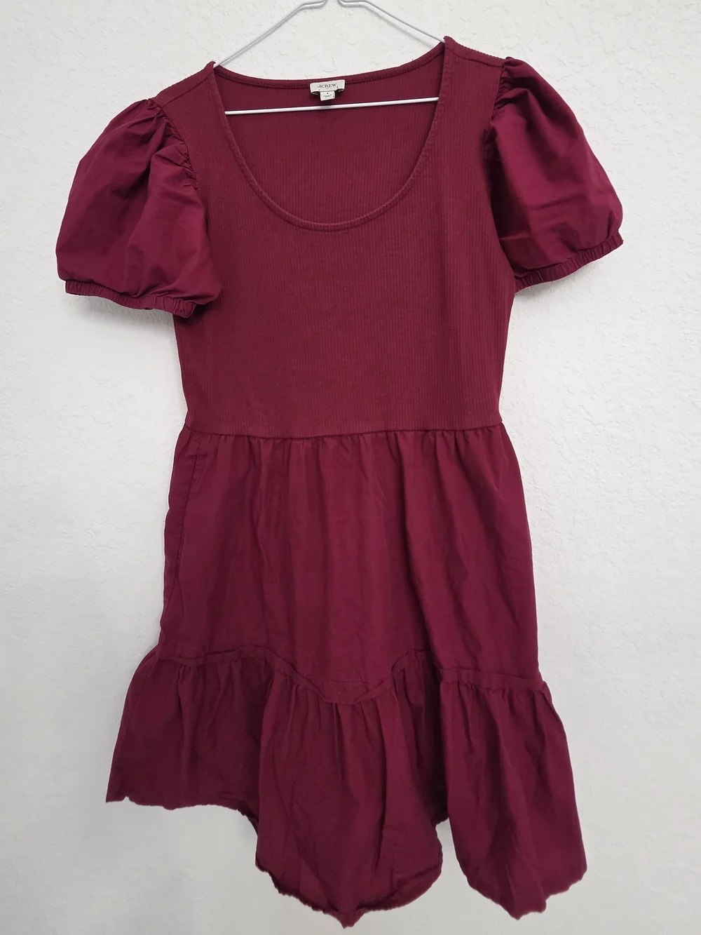 J. Crew Girls' Burgundy Puff-Sleeve Casual Dress